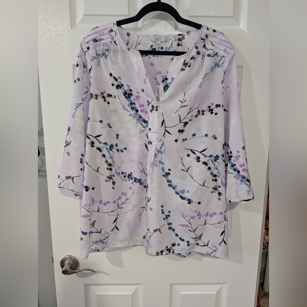 Croft & Barrow Light Purple Floral Split Neck 3/4 Sleeve Blouse in Size XXL